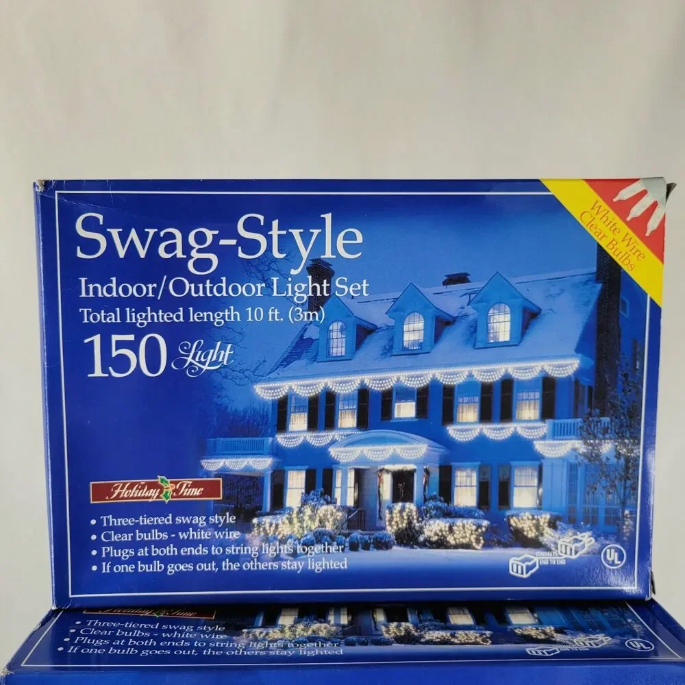 Vintage Holiday Time Swag-Style Lights Set 10ft White Clear Christmas Lot of 5
